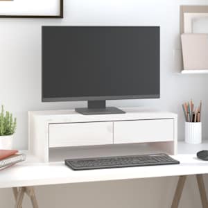 Stojan na monitor bílý 50x27x15 cm masivní borové dřevo - obrázek 1
