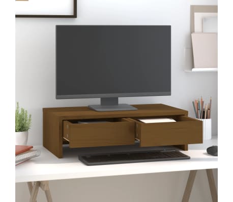 vidaXL Stojan na monitor medovo-hnedý 50x27x15 cm masívna borovica