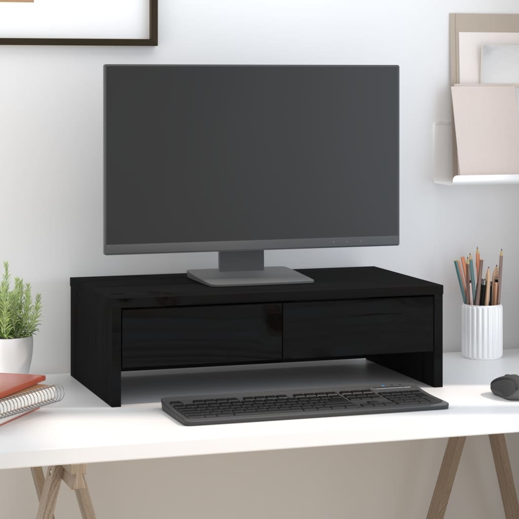 Support de moniteur Noir 50x27x15 cm Bois de pin solide