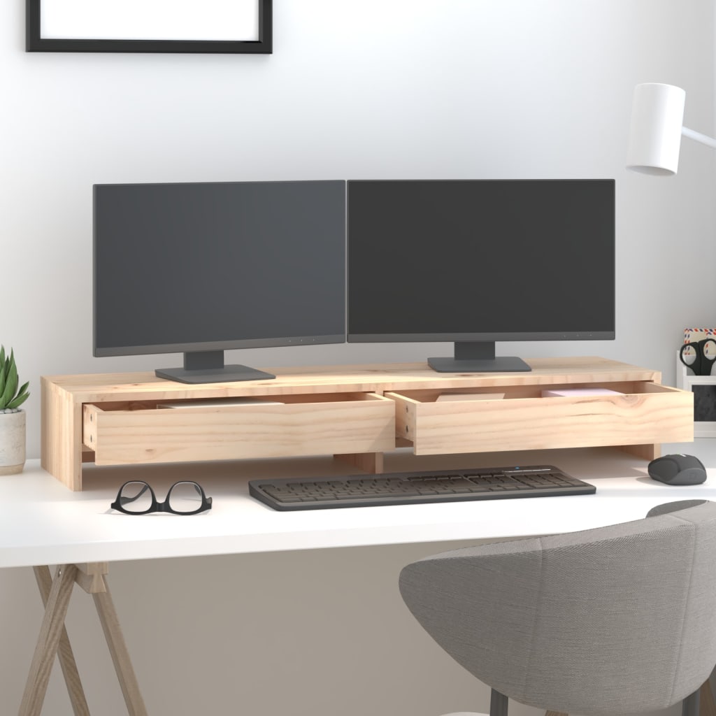 vidaXL Monitorstandaard 100x27x15 cm massief grenenhout afbeelding