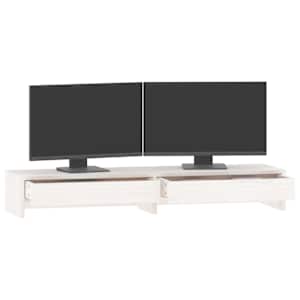 Stojan na monitor bílý 100 x 27 x 15 cm masivní borové dřevo - obrázek 4