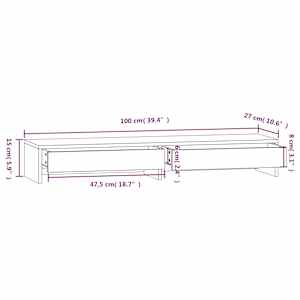 Stojan na monitor bílý 100 x 27 x 15 cm masivní borové dřevo - obrázek 9
