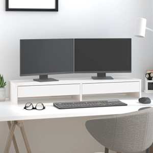 Stojan na monitor bílý 100 x 27 x 15 cm masivní borové dřevo