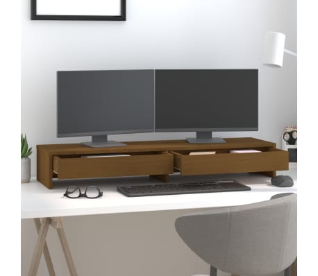 vidaXL Stojan na monitor medově hnědý 100x27x15 cm masivní borovice