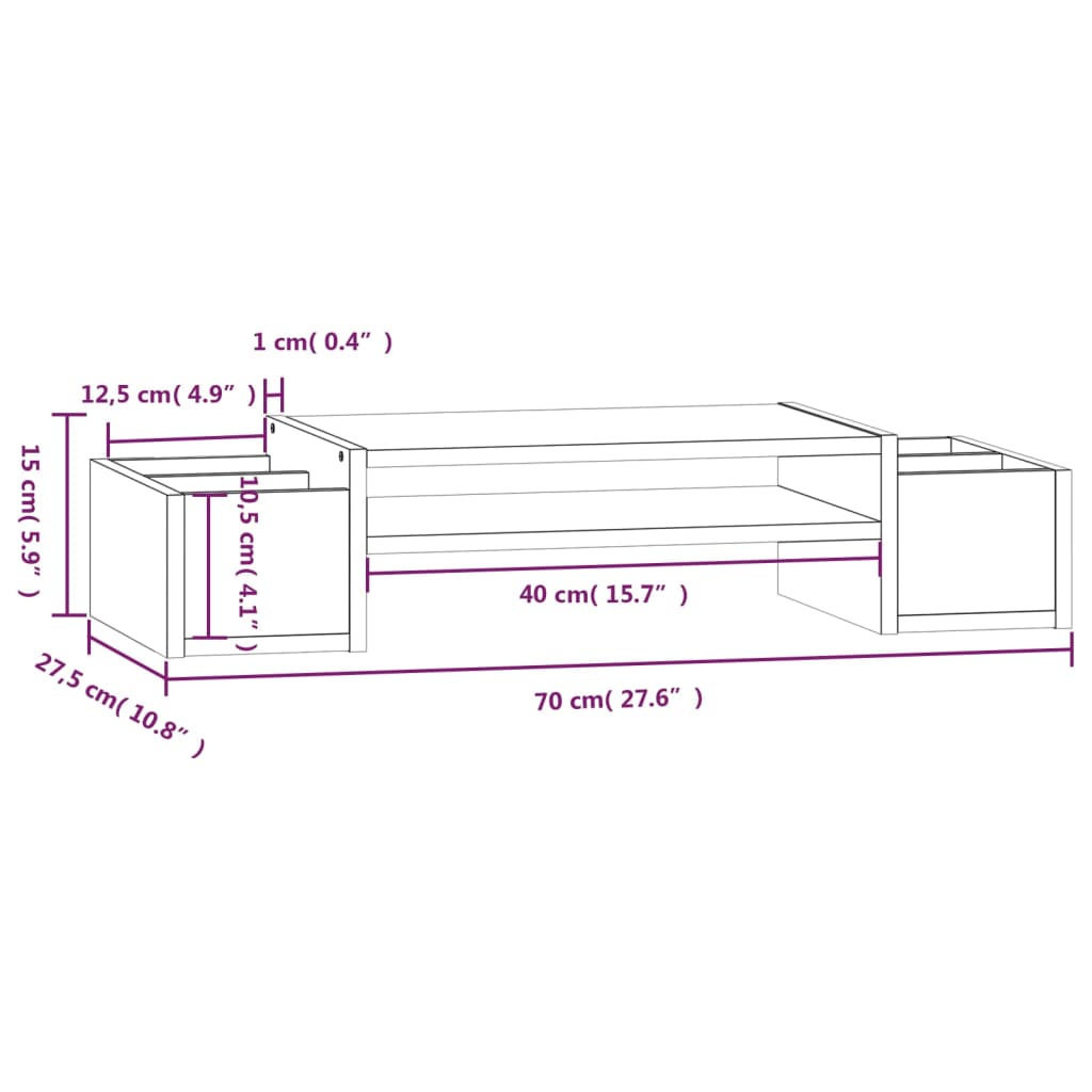 Tömör fenyőfa monitorállvány 70x27,5x15 cm 