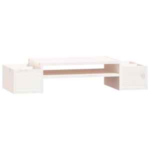 Stojan na monitor bílý 70x27,5x15 cm masivní borové dřevo - obrázek 2