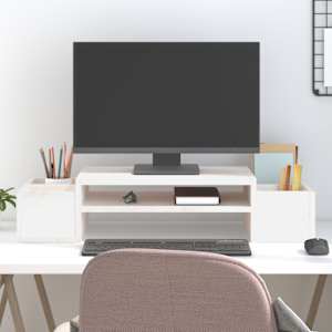 Stojan na monitor bílý 70x27,5x15 cm masivní borové dřevo - obrázek 1