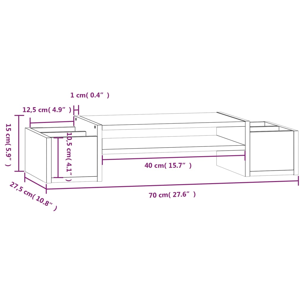 Szürke tömör fenyőfa monitorállvány 70x27,5x15 cm 