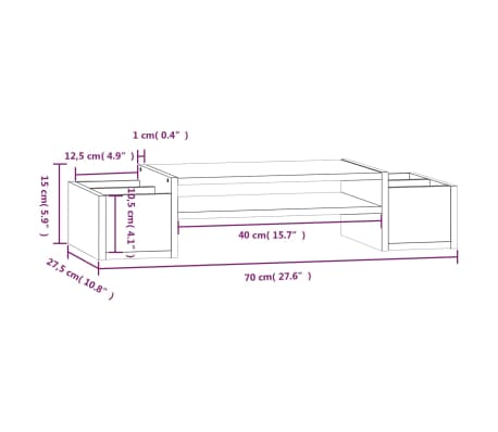 VidaXL Supporto Per Monitor In Legno Di Pino Massello – Regolabile 52-101 Cm, Con Spazio Per Tastiera