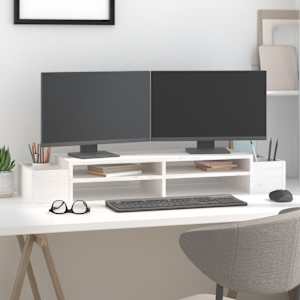 Stojan na monitor bílý 100x27,5x15 cm masivní borové dřevo - obrázek 3