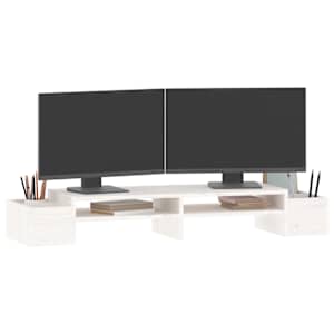 Stojan na monitor bílý 100x27,5x15 cm masivní borové dřevo - obrázek 4