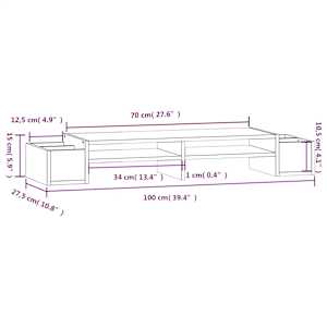 Stojan na monitor bílý 100x27,5x15 cm masivní borové dřevo - obrázek 8