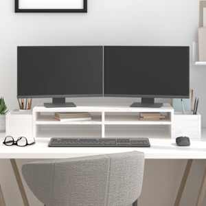 Stojan na monitor bílý 100x27,5x15 cm masivní borové dřevo