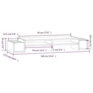Stojan na monitor bílý 100x27,5x15 cm masivní borové dřevo - obrázek 8