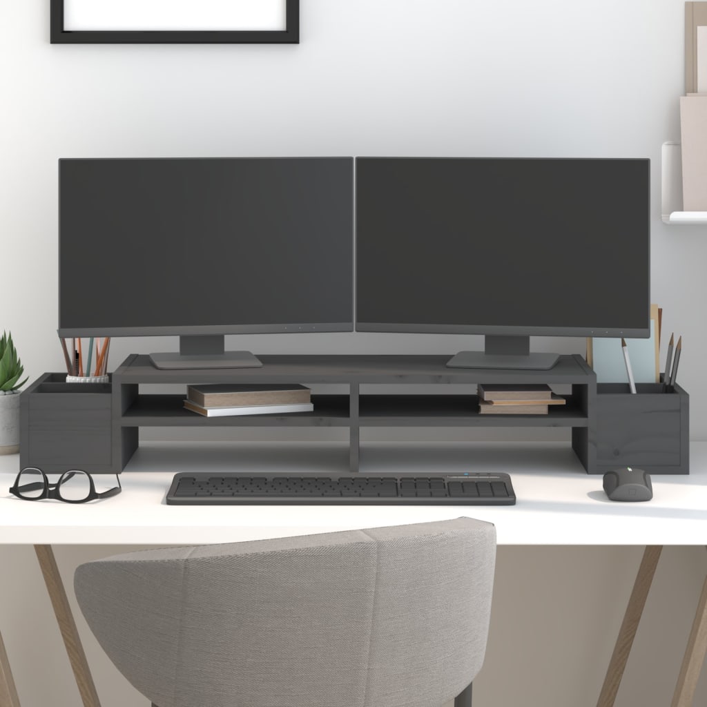 Monitorständer Grau 100×27,5×15 cm Massivholz Kiefer