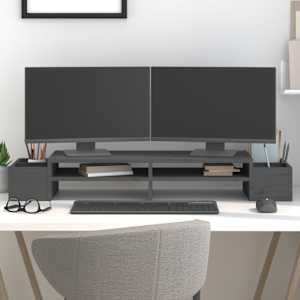 Stojan na monitor bílý 100x27,5x15 cm masivní borové dřevo - obrázek 1