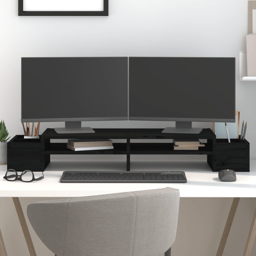 Monitorständer Schwarz 100×27,5×15 cm Massivholz Kiefer