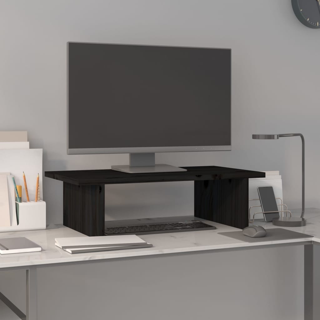 vidaXL Suport pentru monitor, negru, 50x27x15 cm, lemn masiv de pin
