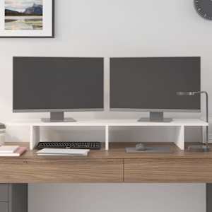 Stojan na monitor bílý 100 x 27 x 15 cm masivní borové dřevo - obrázek 3