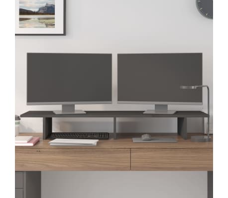 vidaXL Suport pentru monitor, gri, 100x27x15 cm, lemn masiv pin