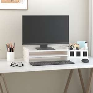 Stojan na monitor bílý 50x24x16 cm masivní borové dřevo - obrázek 3