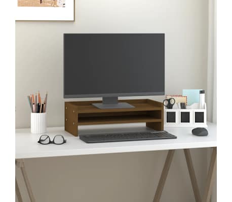 vidaXL Suporte para monitor 50x24x16 cm pinho maci&ccedil;o castanho mel