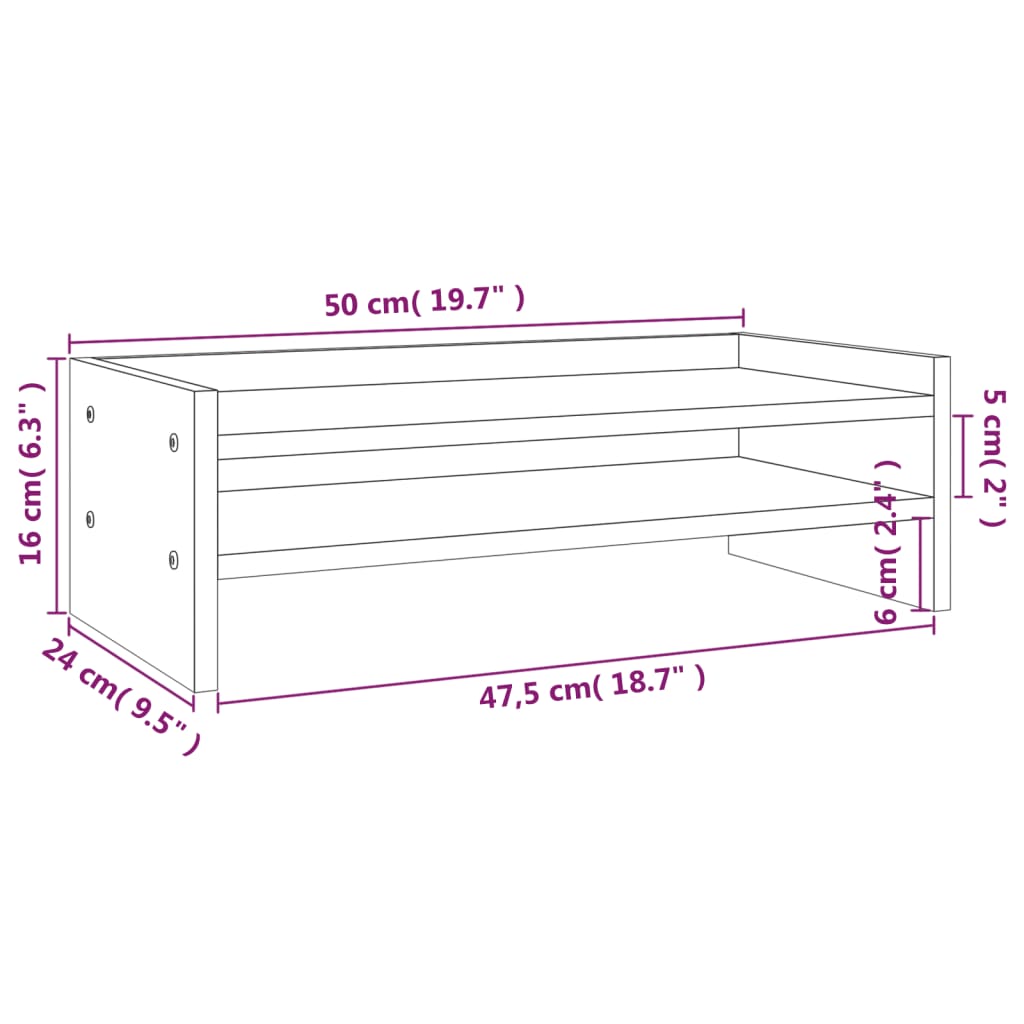 Fekete tömör fenyőfa monitorállvány 50 x 24 x 16 cm 