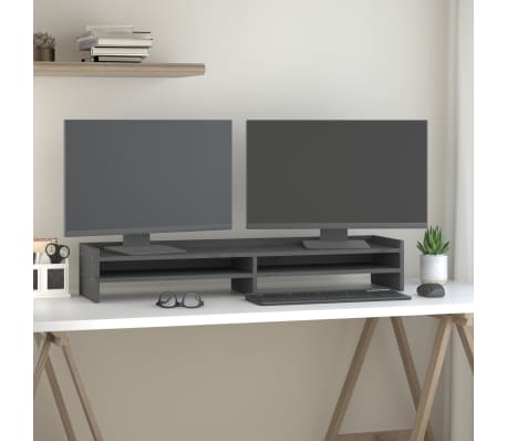 vidaXL Monitorstativ grå 100x24x16 cm heltre furu