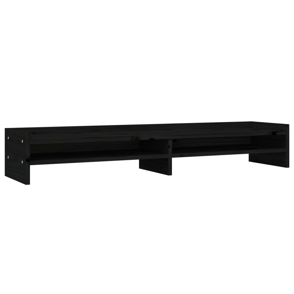 Suport pentru monitor, negru, 100x24x16 cm, lemn masiv de pin