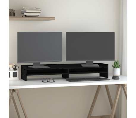 vidaXL Monitoriaus stovas, juodas, 100x24x16cm, pu&scaron;ies masyvas