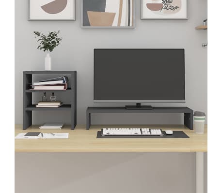 vidaXL Βάση Οθόνης Γκρι 81x20x30 εκ. από Μασίφ Ξύλο Πεύκου