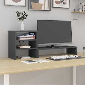 Stojan na monitor bílý 81x20x30 cm masivní borové dřevo - obrázek 1