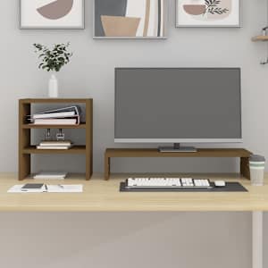 Stojan na monitor medově hnědý 81x20x30 cm masivní borové dřevo - obrázek 3