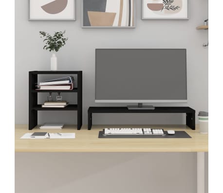 vidaXL Βάση Οθόνης Μαύρη 81x20x30 εκ. από Μασίφ Ξύλο Πεύκου