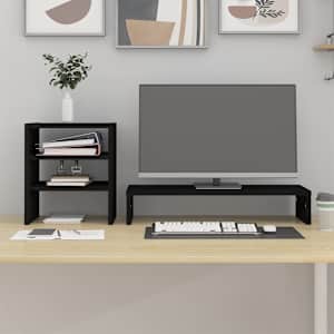 vidaXL Βάση Οθόνης Μαύρη 81x20x30 εκ. από Μασίφ Ξύλο Πεύκου