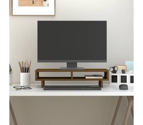 vidaXL Support de moniteur Marron miel 60x27x14 cm Bois de pin solide