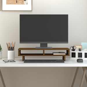 Stojan na monitor medově hnědý 60x27x14 cm masivní borové dřevo - obrázek 3
