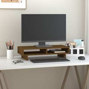 Stojan na monitor medově hnědý 60x27x14 cm masivní borové dřevo - obrázek 1
