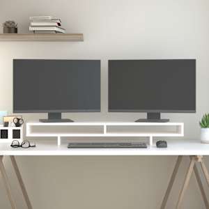 Stojan na monitor bílý 100x27x14 cm masivní borové dřevo - obrázek 3