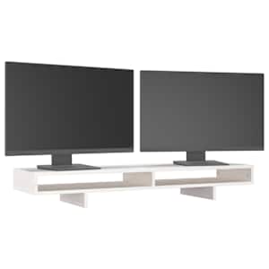 Stojan na monitor bílý 100x27x14 cm masivní borové dřevo - obrázek 4