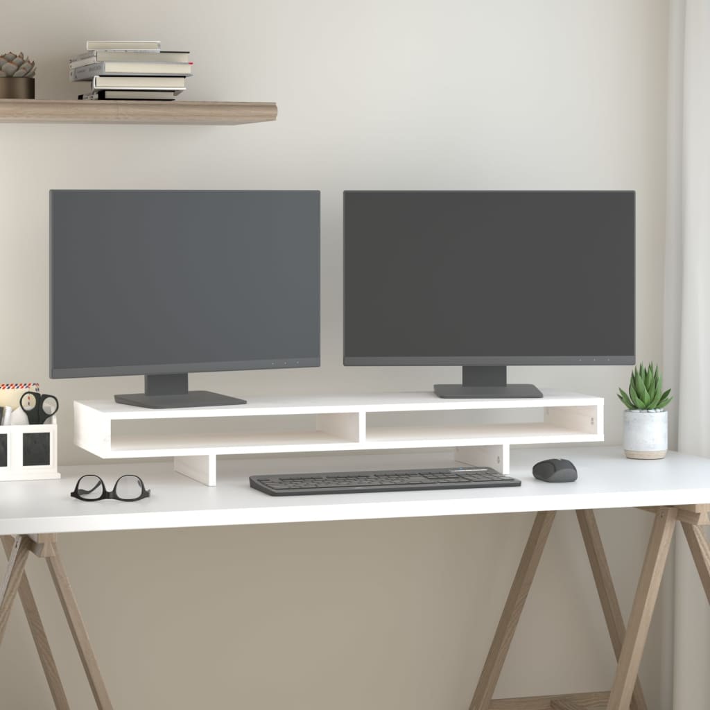vidaXL Suport pentru monitor, alb, 100x27x14 cm, lemn masiv pin