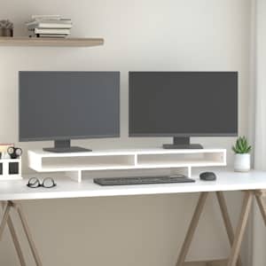 Stojan na monitor bílý 100x27x14 cm masivní borové dřevo
