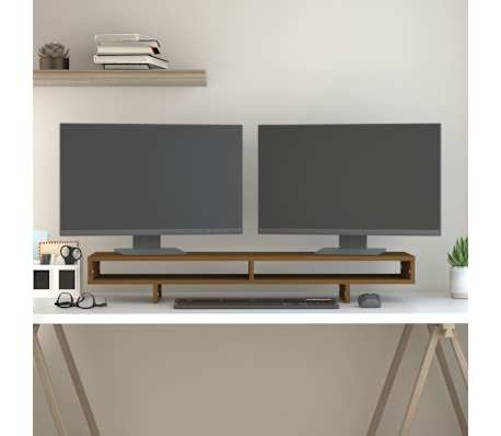 vidaXL Suport pentru monitor, maro miere, 100x27x14 cm, lemn masiv pin
