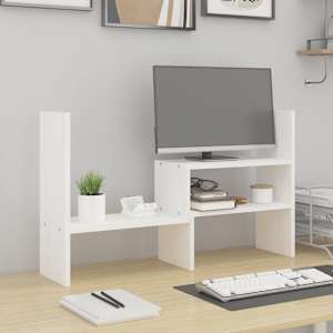 Stojan na monitor bílý (39–72) x 17 x 43 cm masivní borovice - obrázek 1
