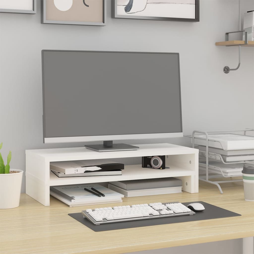 vidaXL fehér tömör fenyőfa monitorállvány (52-101) x 22 x 14 cm
