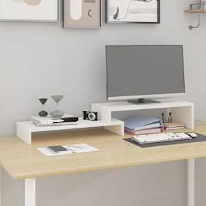 Stojan na monitor bílý (52–101) x 22 x 14 cm masivní borovice - obrázek 1