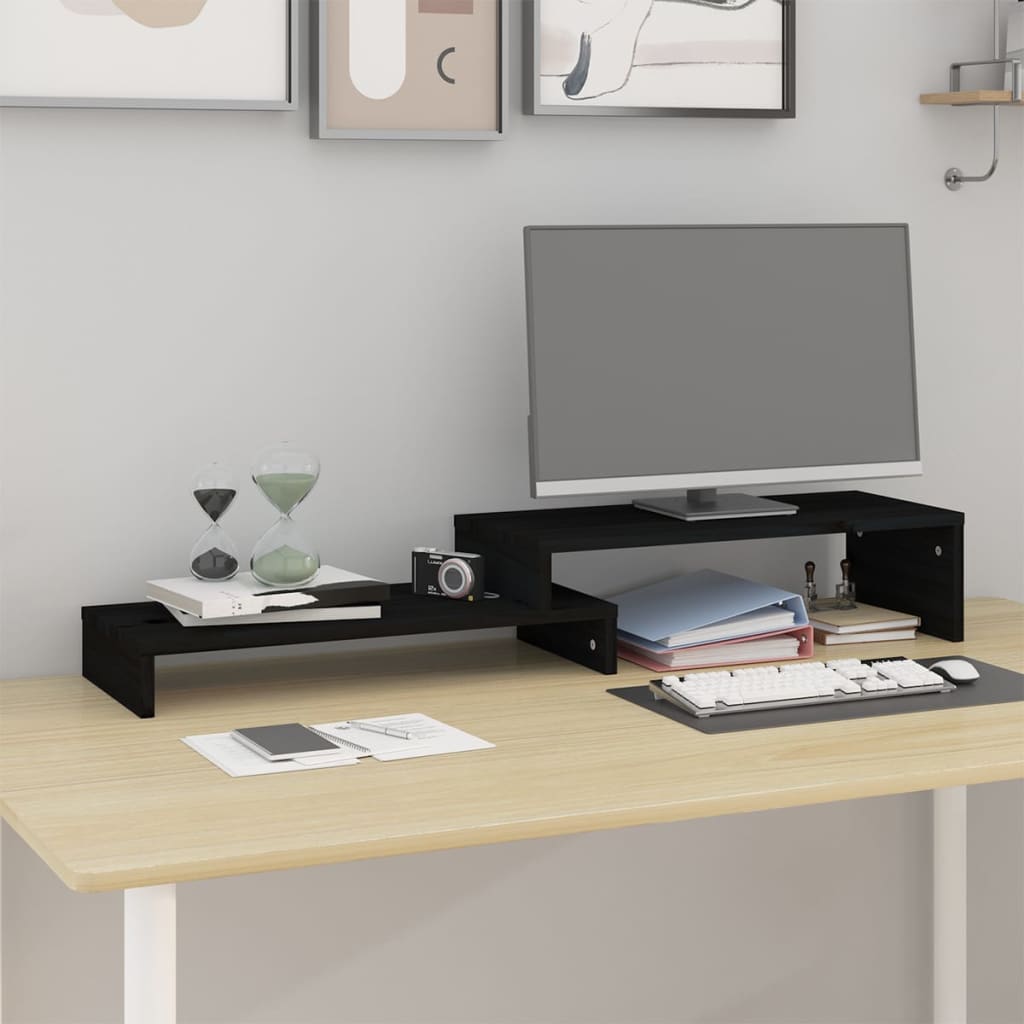 Support de moniteur Noir (52-101)x22x14 cm Bois de pin solide