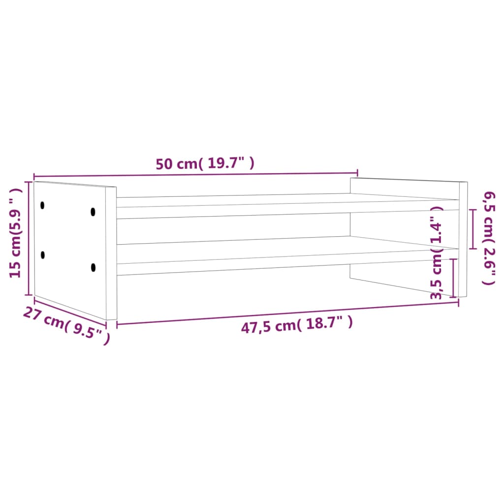 Szürke tömör fenyőfa monitorállvány 50x27x15 cm 