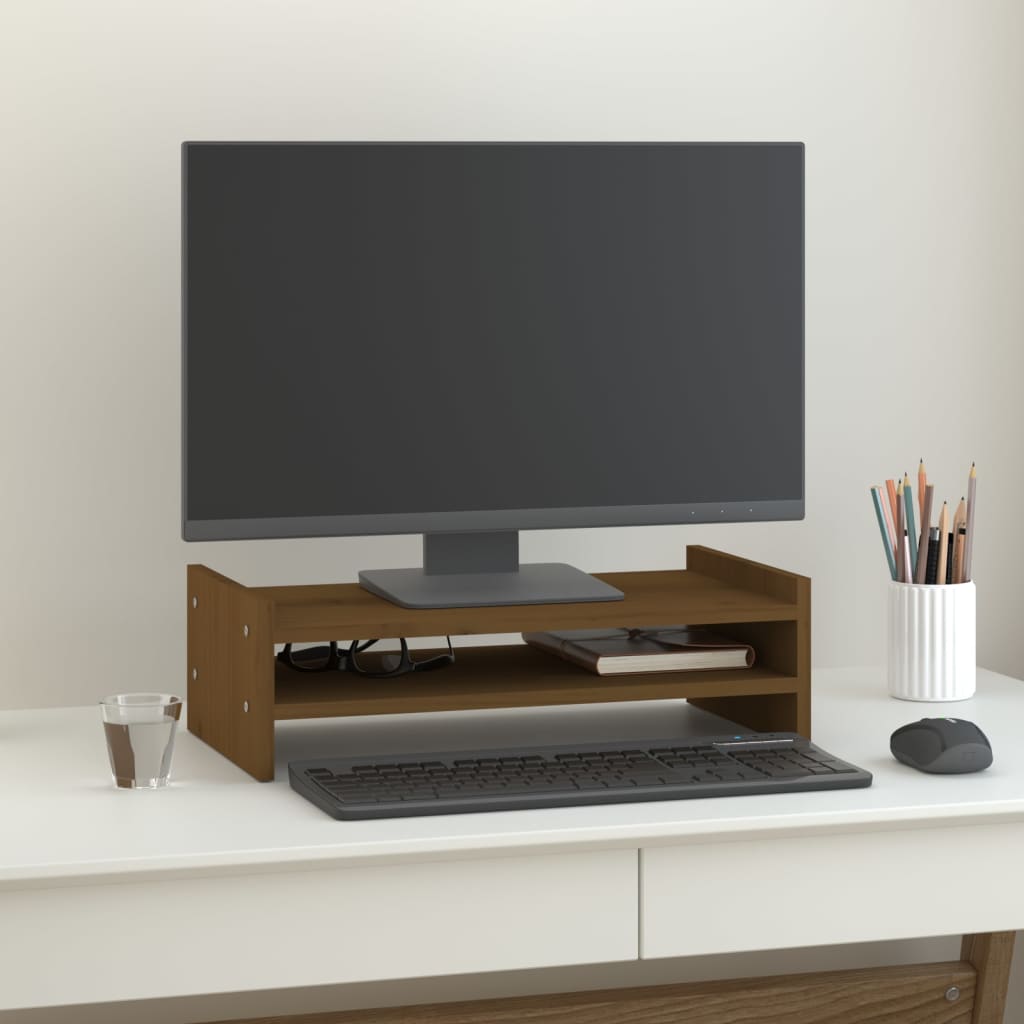 vida XL Monitorständer Honigbraun 50x 27x 15 cm Massivholz Kiefer