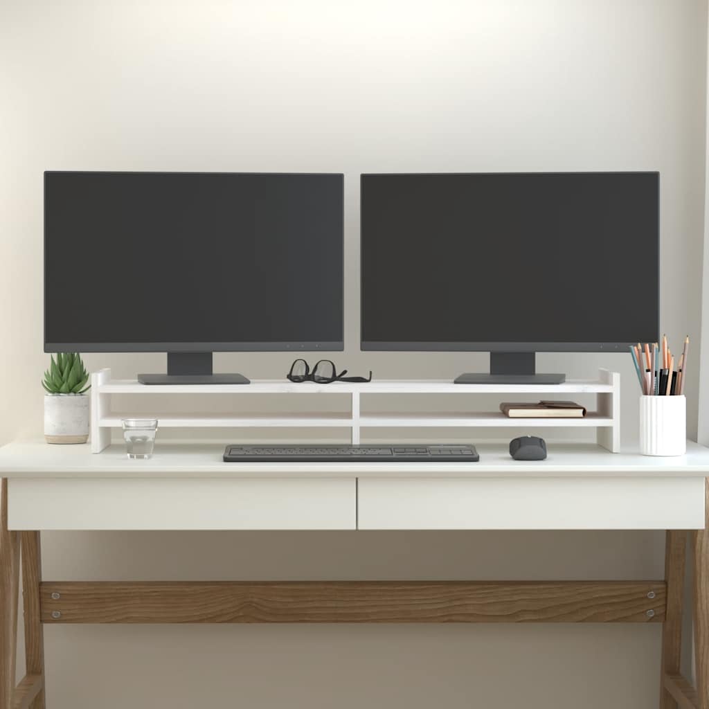 vidaXL fehér tömör fenyőfa monitorállvány 100x27x15 cm